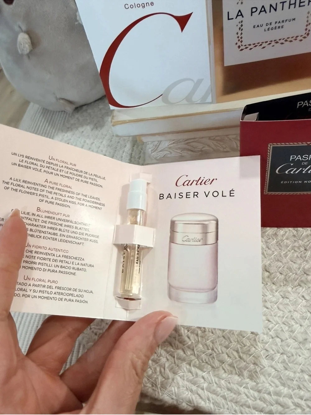 Cartier Fragrance 4 Samples: Baiser Vole + La Panthere, declaration, Pasha 2ml